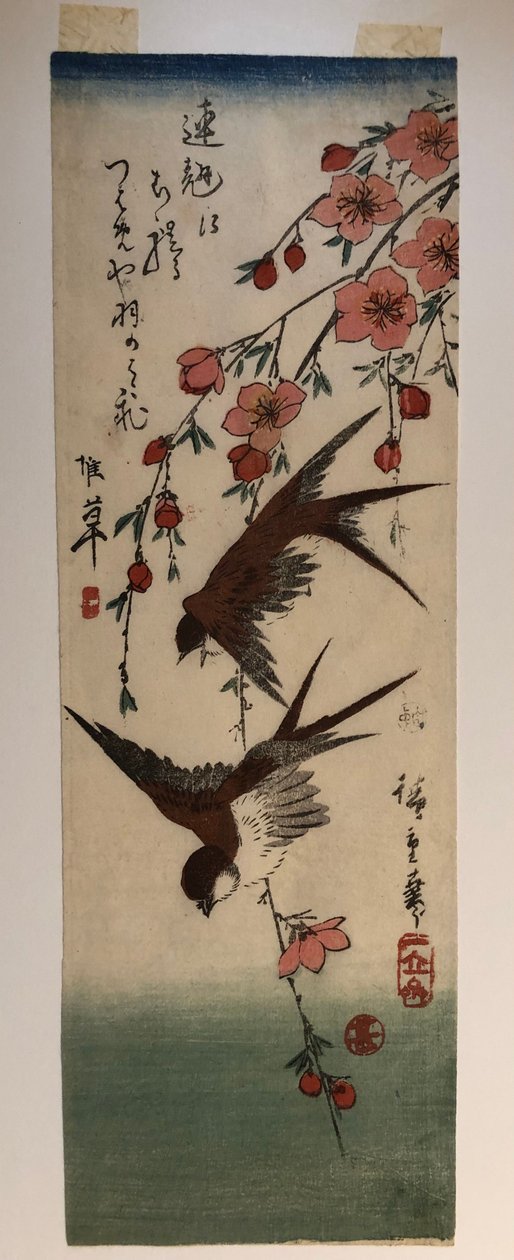 Duas andorinhas e ramos de macieira em flor de Utagawa Hiroshige