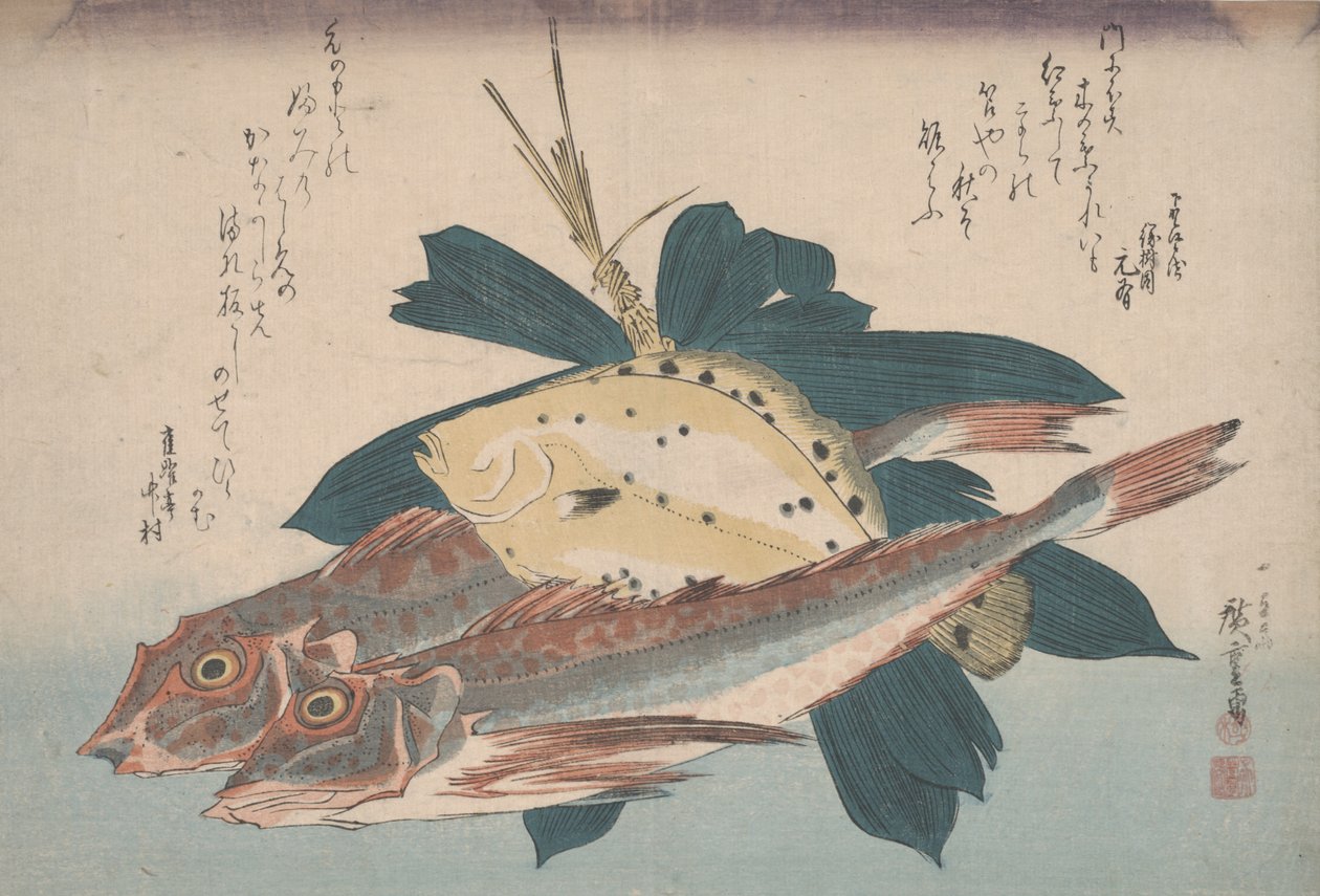 Dois canhões e um linguado de Utagawa Hiroshige