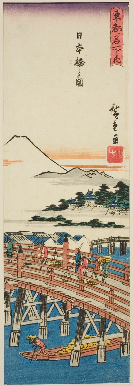Vista da Ponte Nihon (Nihonbashi no zu), da série "Lugares Famosos na Capital Oriental (Toto meisho no uchi)" de Utagawa Hiroshige