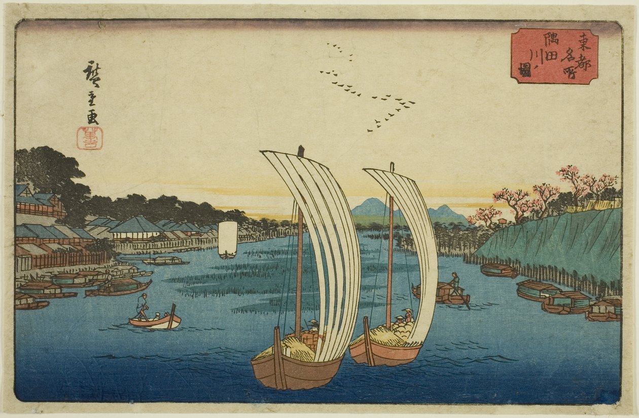 Vista do Rio Sumida (Sumidagawa no zu), da série "Lugares Famosos da Capital Oriental (Toto meisho)" de Utagawa Hiroshige
