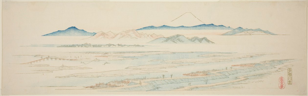 Aldeia de Tamagawa (Tamagawa no sato), de uma série sem título de vistas famosas dos subúrbios de Edo de Utagawa Hiroshige