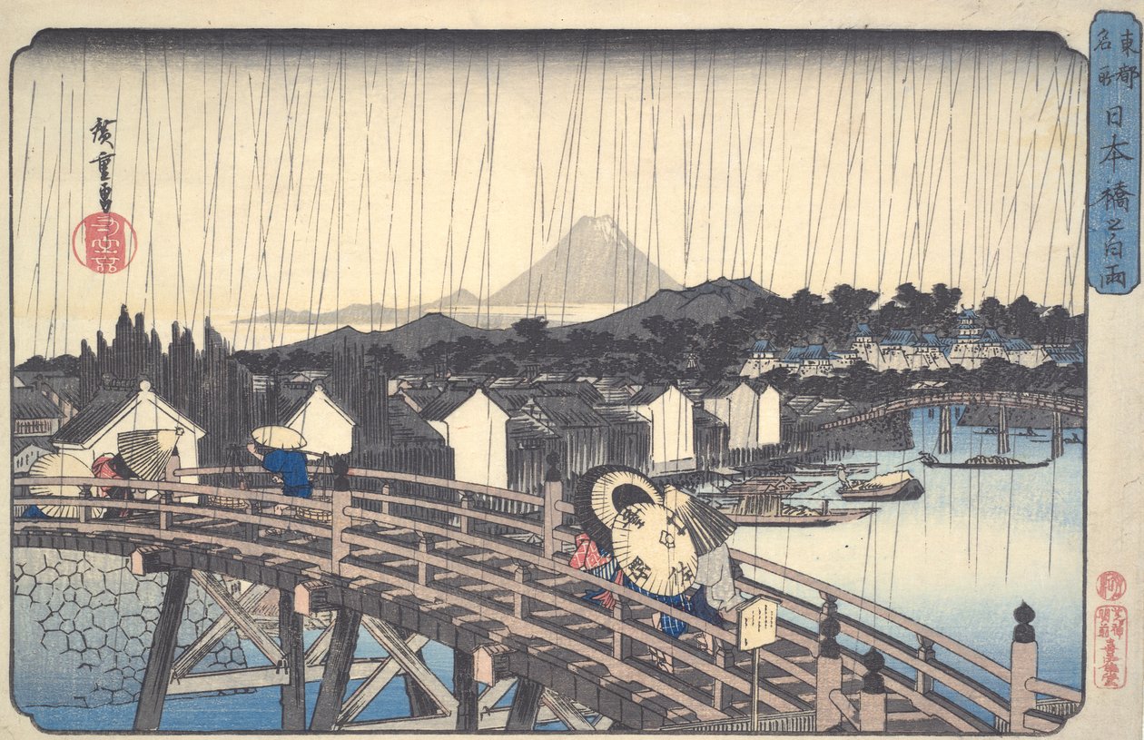 Chuva Branca na Ponte Nihon, da série Lugares Famosos da Capital Oriental de Utagawa Hiroshige