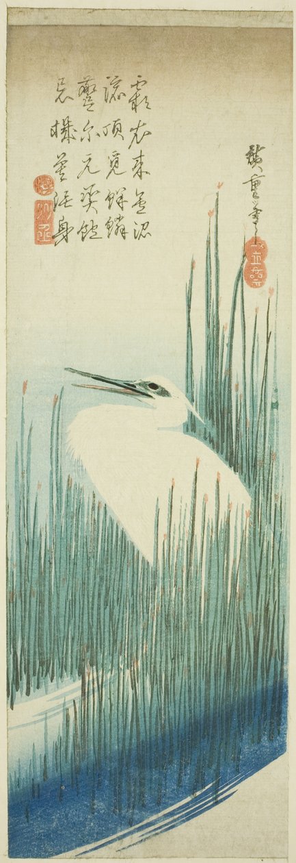 Garça branca e escovas de Utagawa Hiroshige