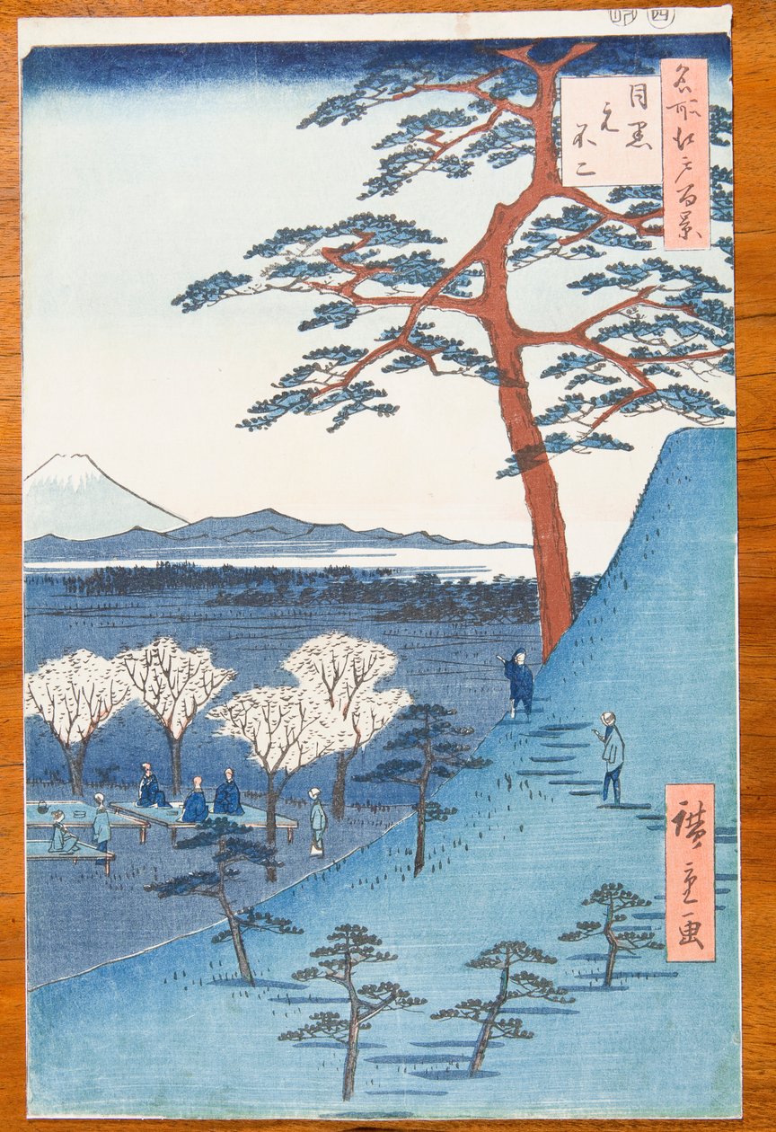 Vista de Meguro para o verdadeiro Monte Fuji - Meguro Moto-Fuji, prancha 25 da série: Cem vistas célebres de Edo / Meisho Edo hyakkei de Utagawa Hiroshige