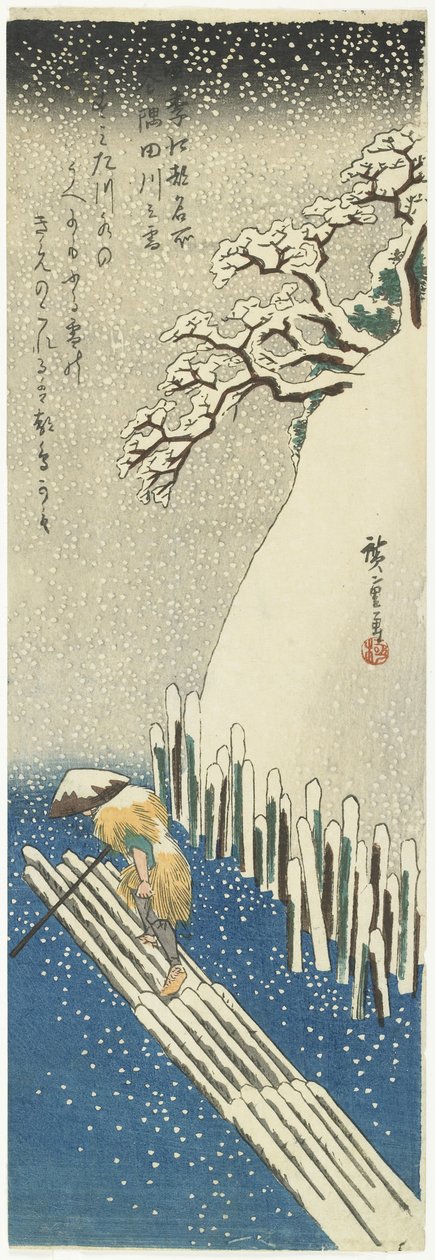 Inverno: Neve sobre o rio Sumida, c.1834 de Utagawa Hiroshige