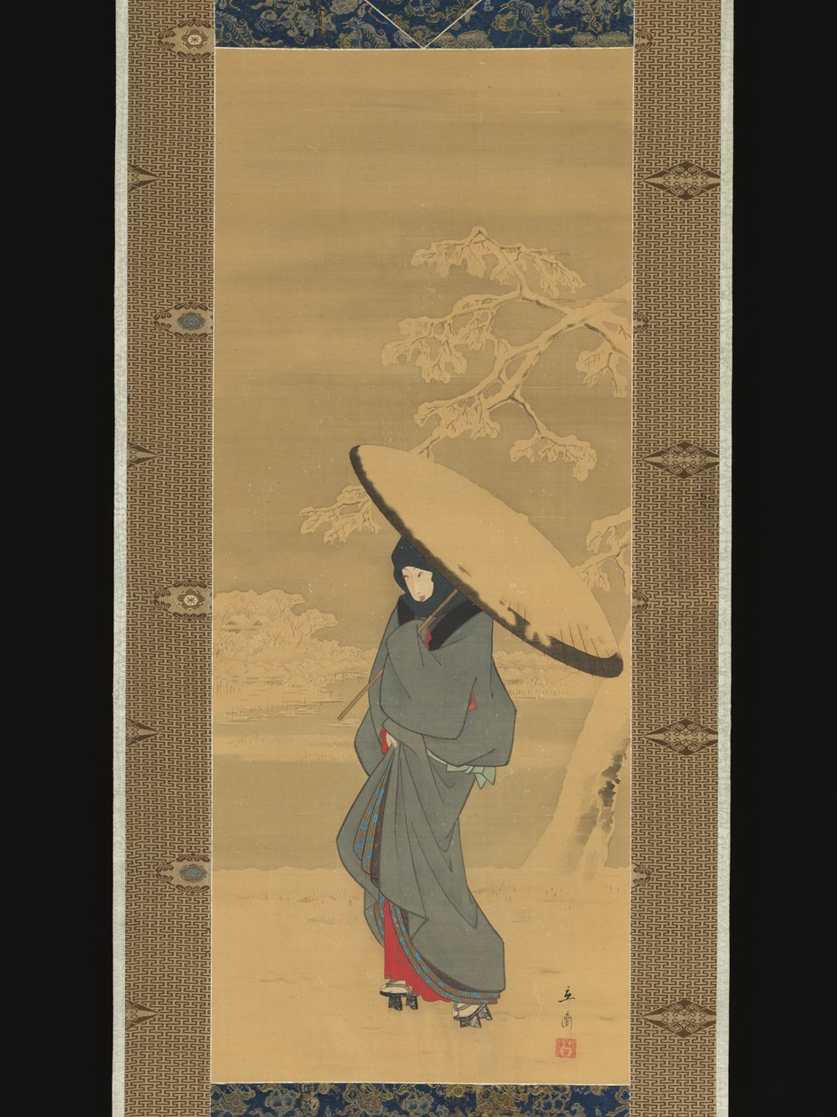 Mulher a caminhar na neve de Utagawa Hiroshige