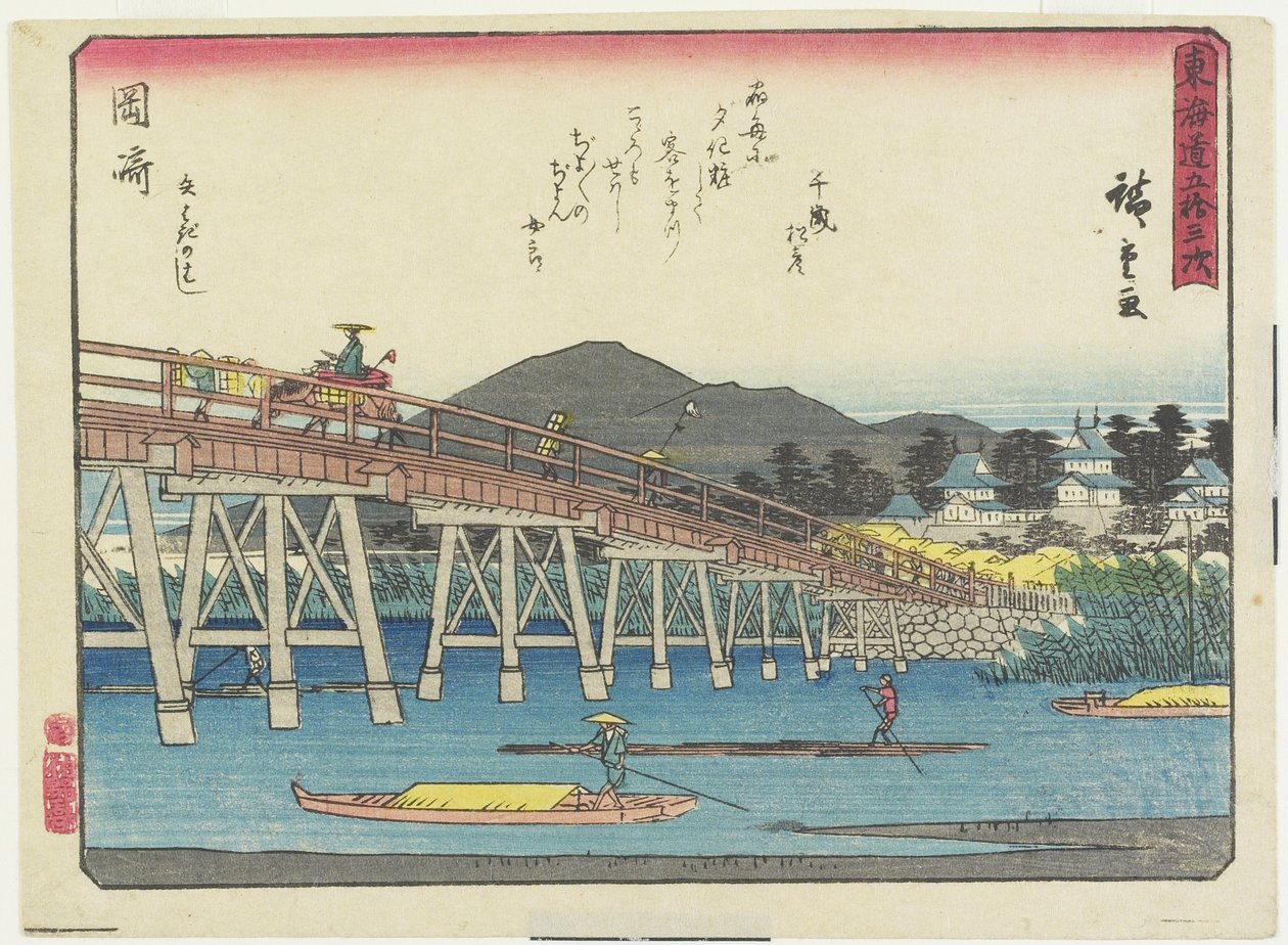 Ponte Yahagi em Okazaki, 1837-1844 de Utagawa Hiroshige