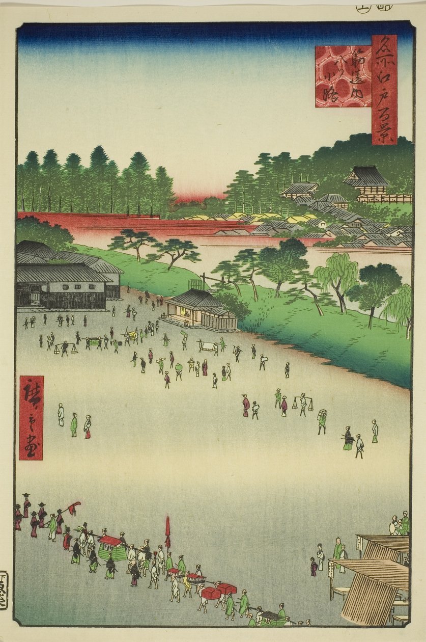 Yatsukoji, Inside Sujikai Gate (Sujikai-uchi Yatsukoji), da série "Cem Vistas Famosas de Edo (Meisho Edo hyakkei)" de Utagawa Hiroshige