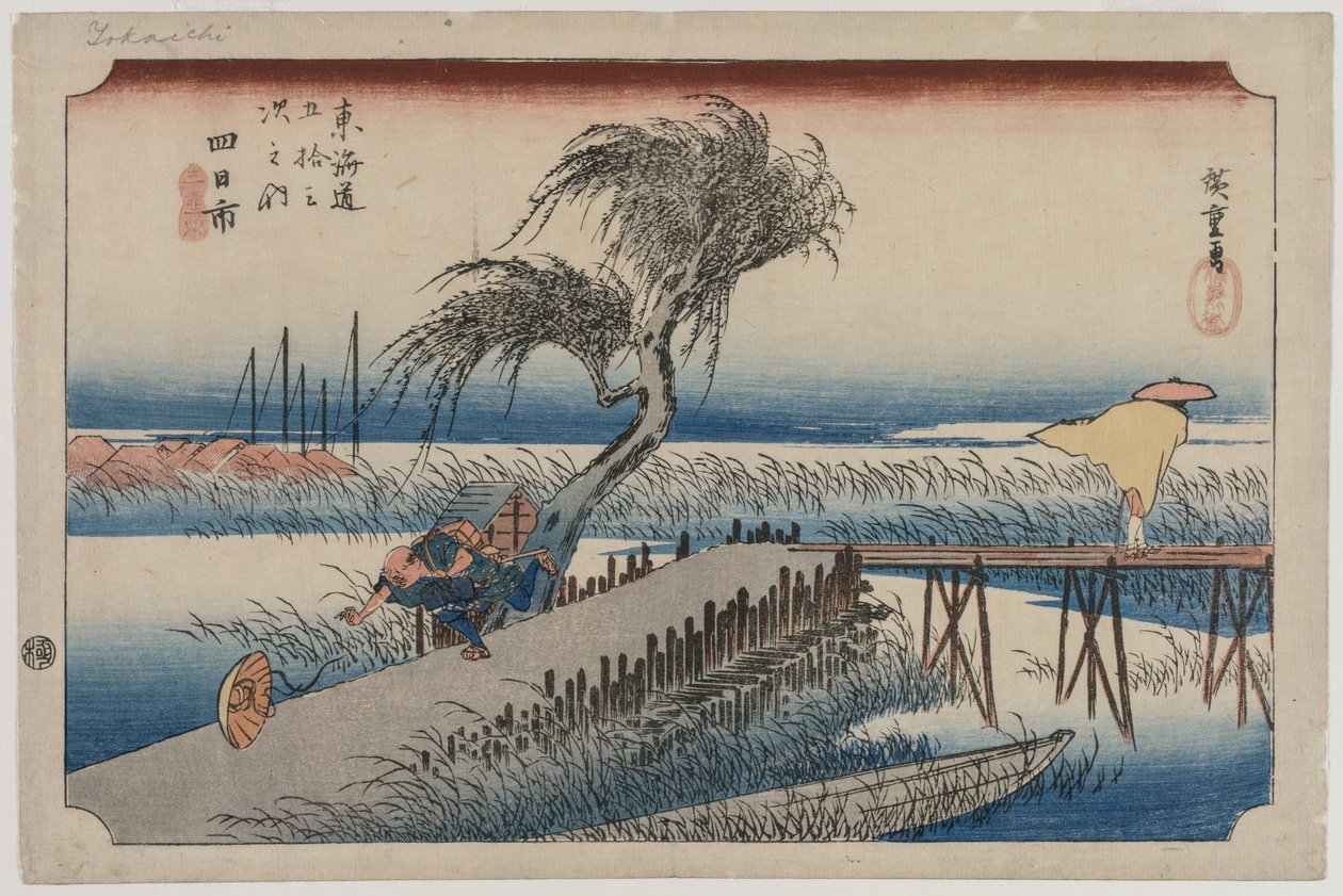 Yokkaichi: Vista do Rio Mie, da série The Fifty-Three Stations of the Tōkaidō de Utagawa Hiroshige