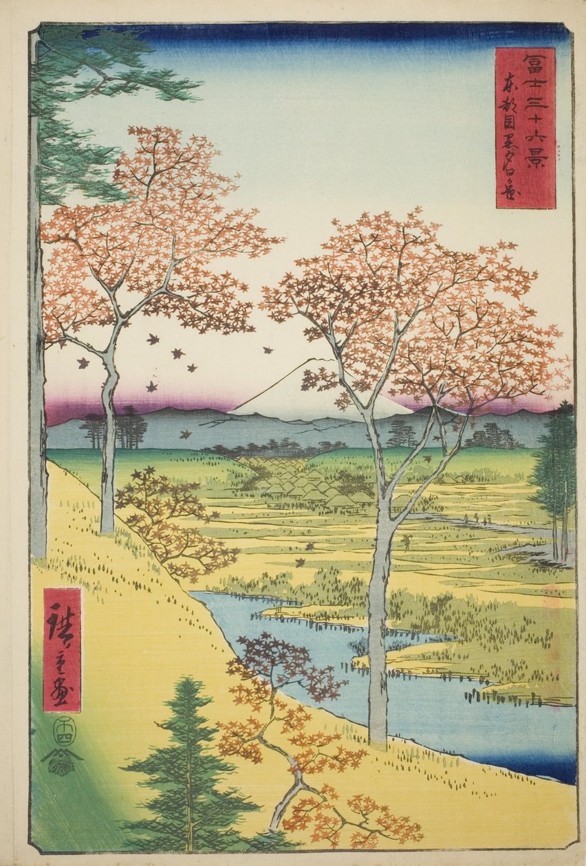 Yuhi Hill em Meguro na Capital Oriental (Toto Meguro Yuhigaoka), da série "Trinta e seis vistas do Monte Fuji (Fuji sanjurokkei)" de Utagawa Hiroshige