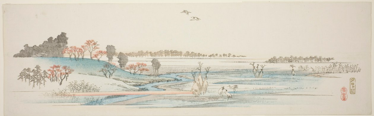 Yuhigaoka, de uma série sem título de vistas famosas dos subúrbios de Edo de Utagawa Hiroshige