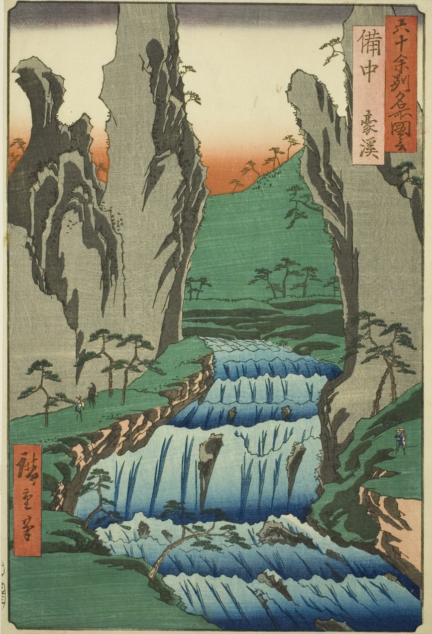 Província de Bitchu: Gokei (Bitchu, Gokei), da série "Lugares famosos nas sessenta e tantas províncias (Rokujuyoshu meisho zue)" de Utagawa Hiroshige III