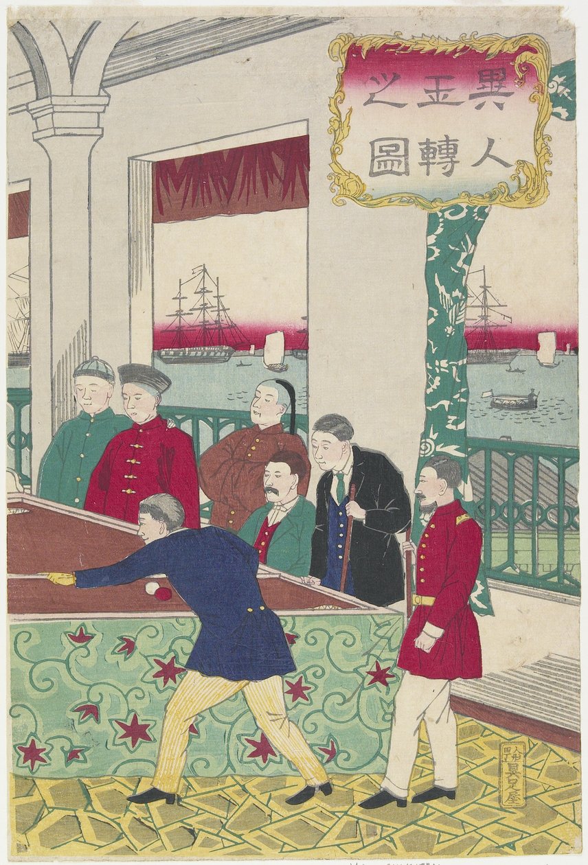 Estrangeiros no Billiard Game, finais do século XIX de Utagawa Hiroshige III