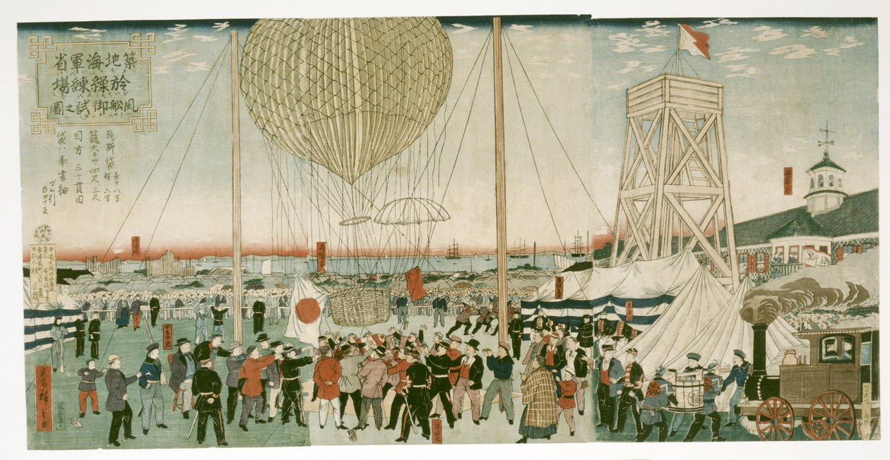 Marinha japonesa testando um balão de ar quente em Tsukiji de Utagawa Hiroshige III