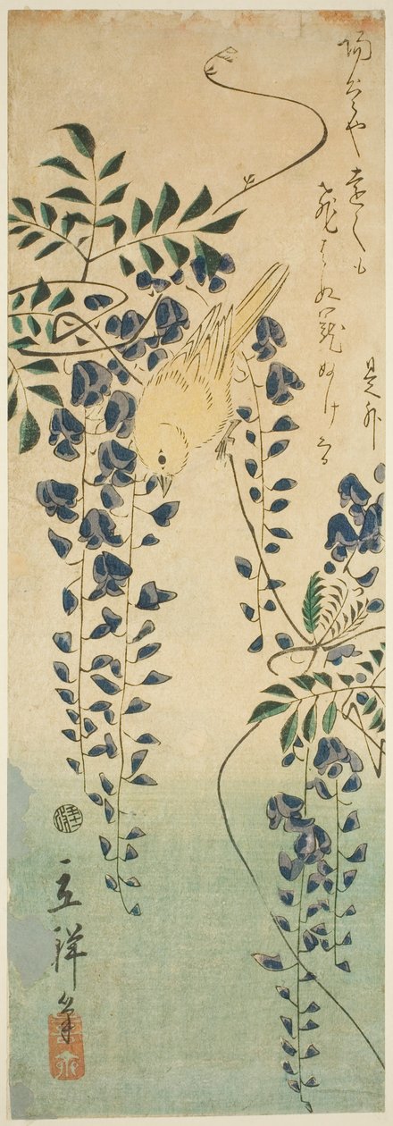 Canário e glicínias de Utagawa Hiroshige II