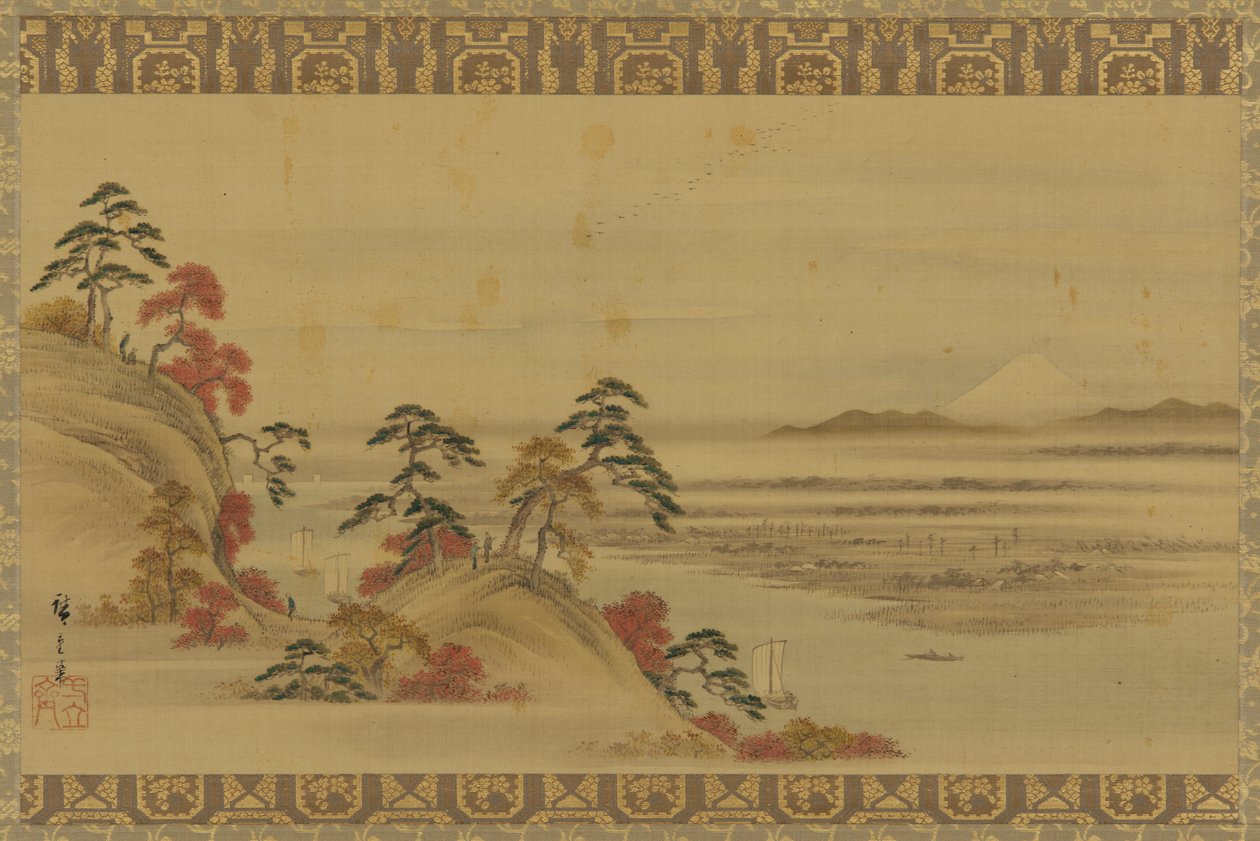 Paisagem fluvial: folhagem vermelha e Monte Fuji, período Edo, meados do século XIX. de Utagawa Hiroshige II