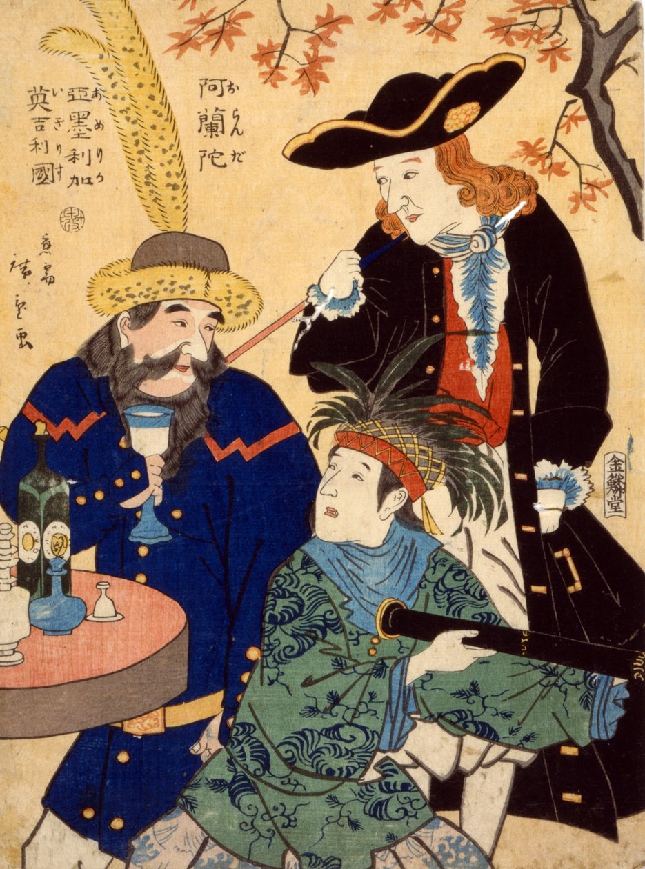 Oranda, Amerika, Igirisu, 1860 de Utagawa II Hiroshige