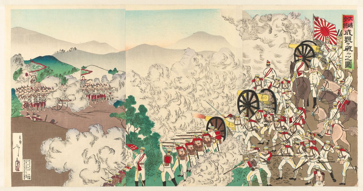 A pequena luta em Seul, Coreia
Chôsen Keijô no shôsen (título sobre o objecto) de Utagawa Kokunimasa