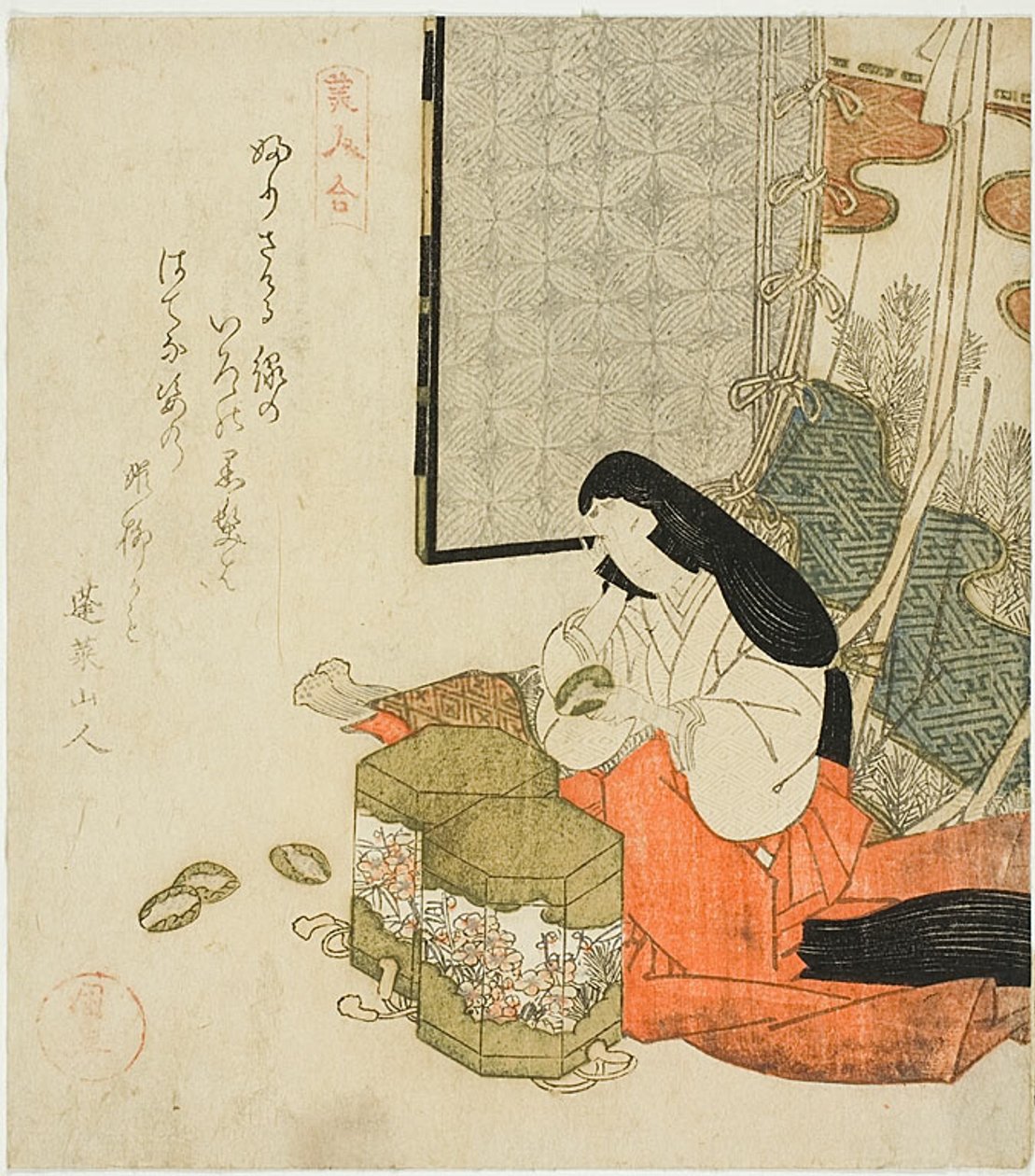 Dama da corte a fazer jogos de conchas (Kaiawase), da série "Concurso de Belezas (Bijin awase)" de Utagawa Kuninao