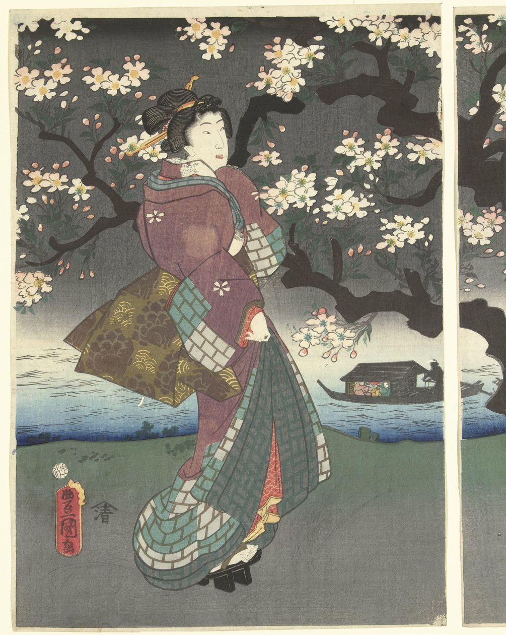 Passeio nocturno ao longo do rio de Utagawa Kunisada (I)