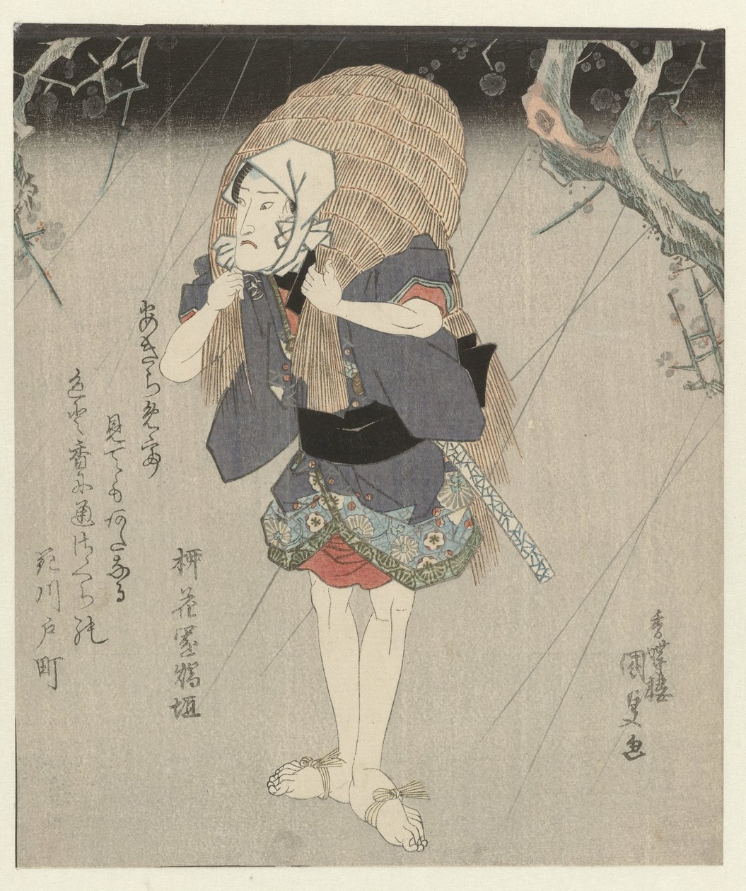 Homem em mackintosh de palha de Utagawa Kunisada (I)