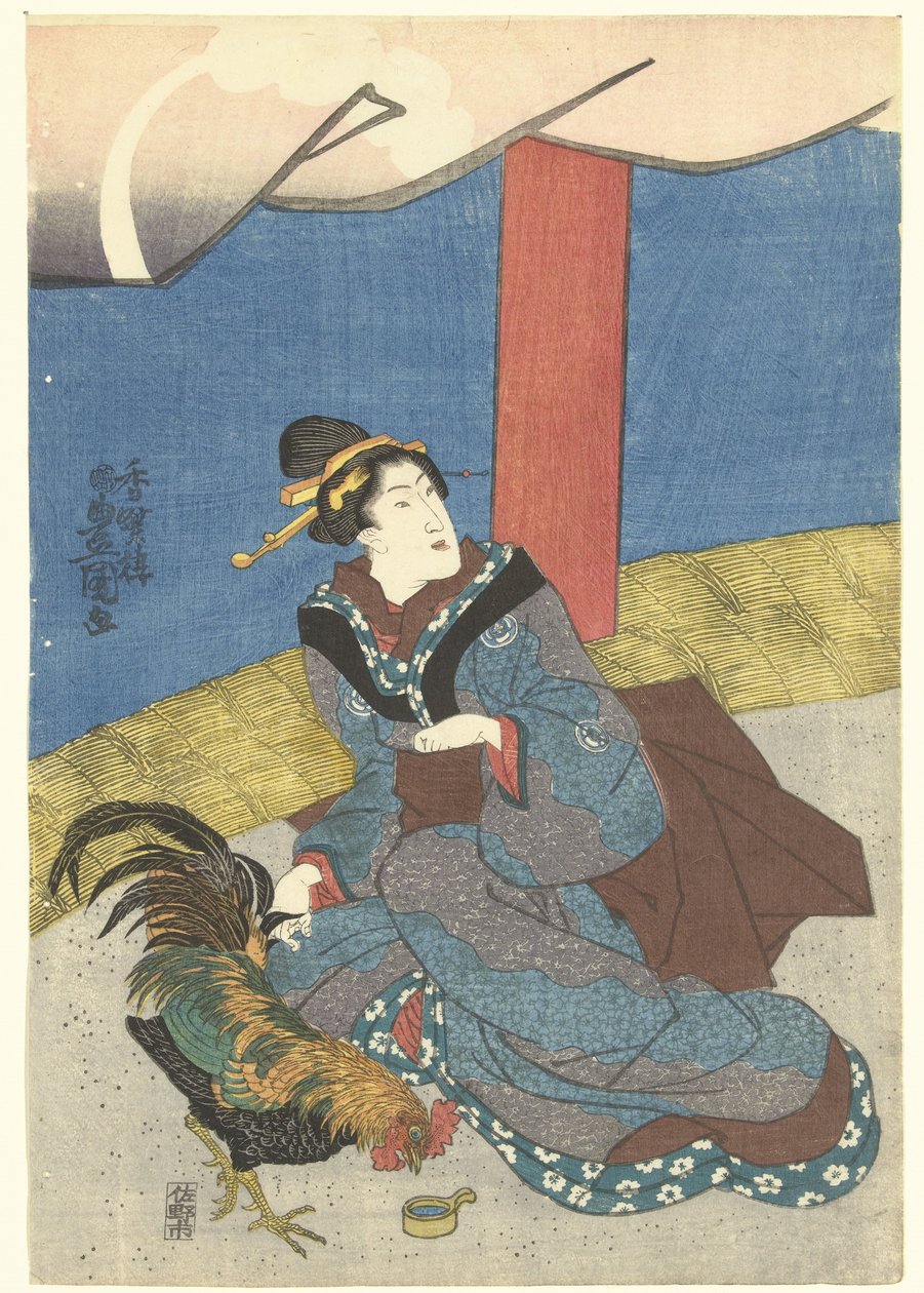 Belezas numa luta de galos de Utagawa Kunisada (I)