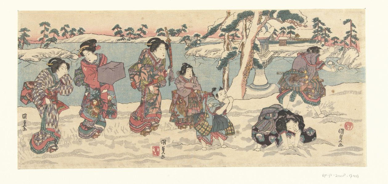 Atirar bolas de neve de Utagawa Kunisada (I)