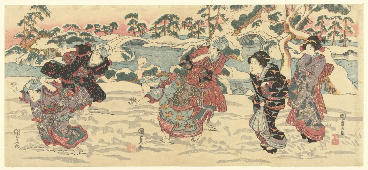 Atirar bolas de neve de Utagawa Kunisada (I)