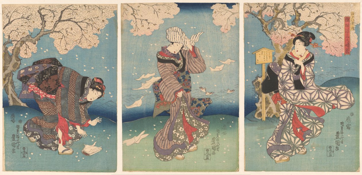 Dia tempestuoso no rio Sumida
Oito vistas de Edo (título da série)
Edo hakkei no uchi (título da série sobre o objecto) de Utagawa Kunisada (I)