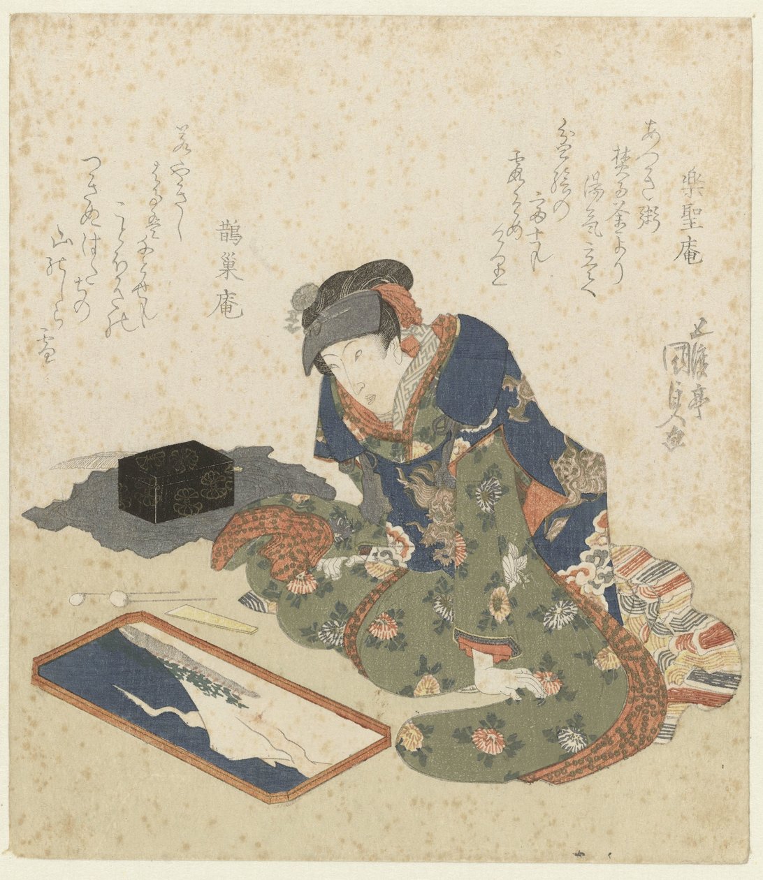 A mulher faz uma pintura de areia de Utagawa Kunisada (I)