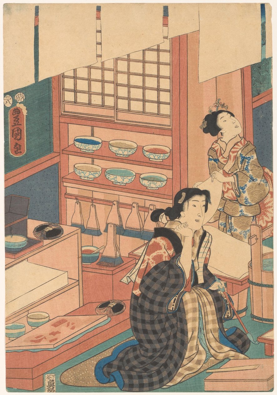 As mulheres fazem impressões (parte esquerda) de Utagawa Kunisada (I)