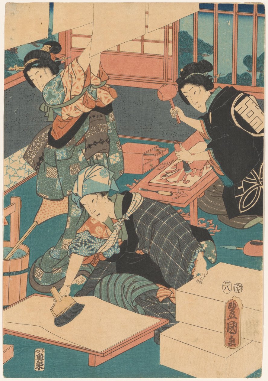 As mulheres fazem impressões (secção do meio) de Utagawa Kunisada (I)
