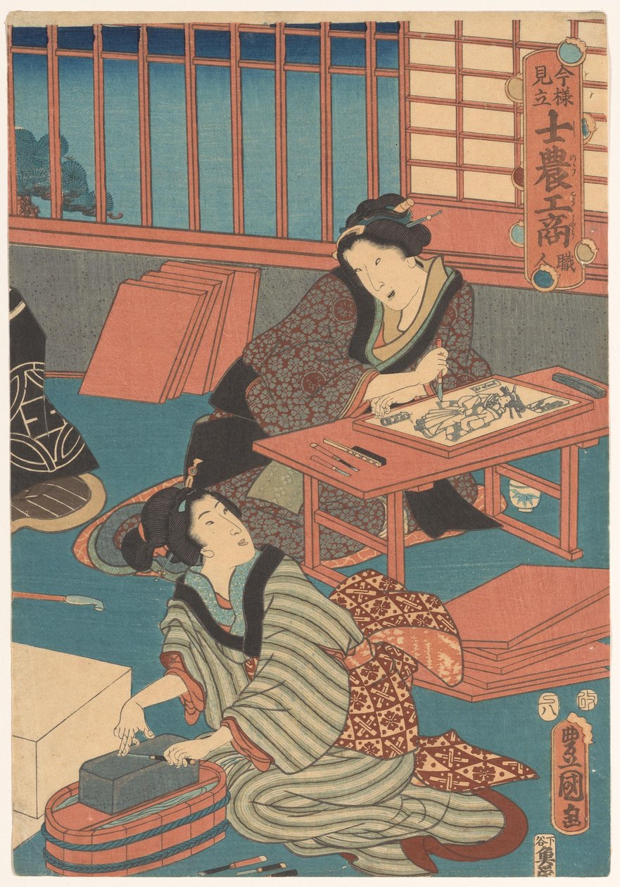 Mulheres fazem fotos (parte direita) de Utagawa Kunisada (I)