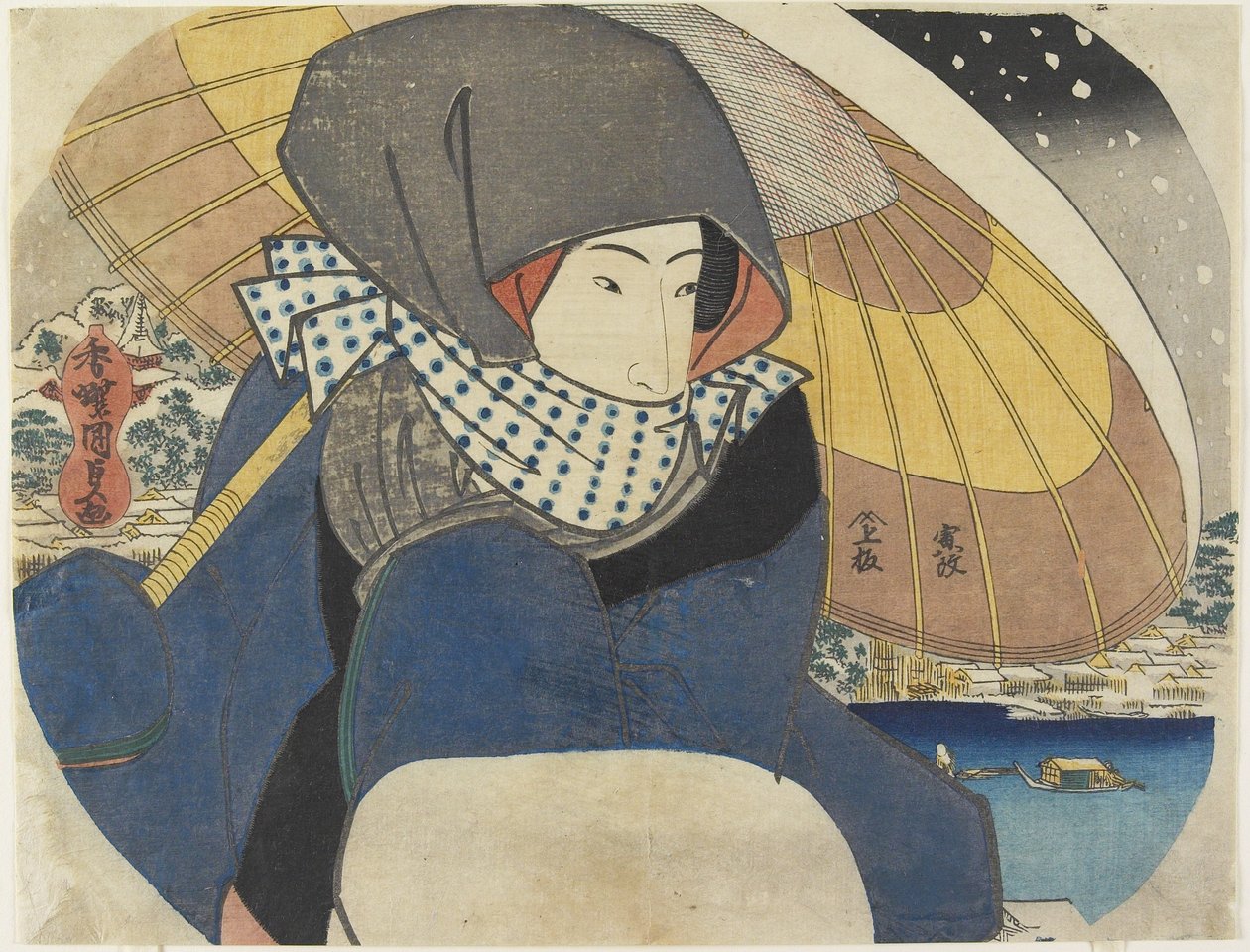 (Mulher vestindo capuz com guarda-chuva), 1818 de Utagawa Kunisada