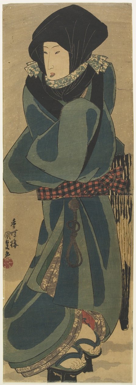 (Mulher de capa e capuz), c. 1830-1844 de Utagawa Kunisada