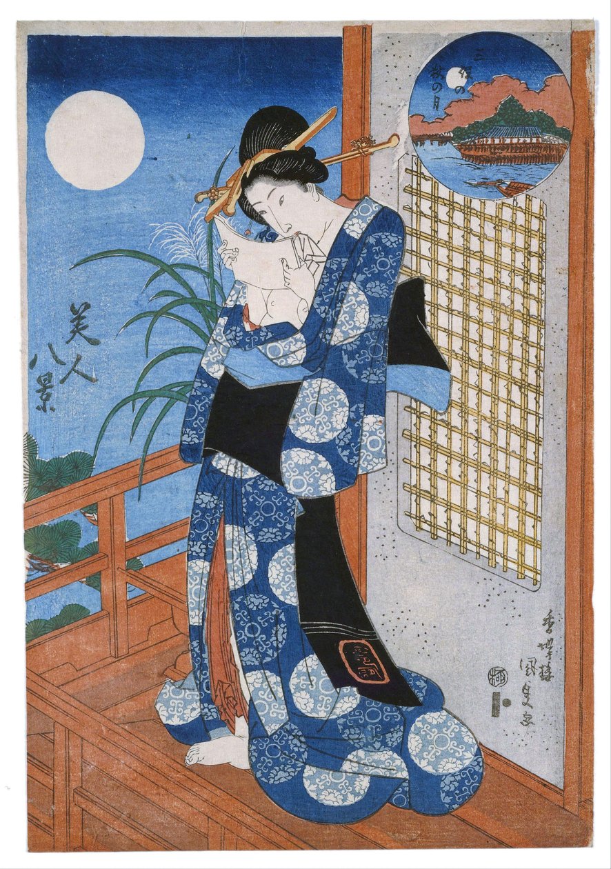 Lua de outono sobre Miho de Utagawa Kunisada