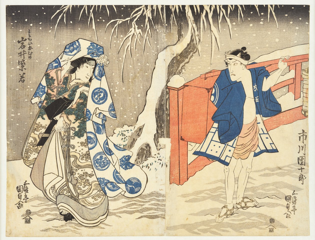 Encontro secreto na neve de Utagawa Kunisada