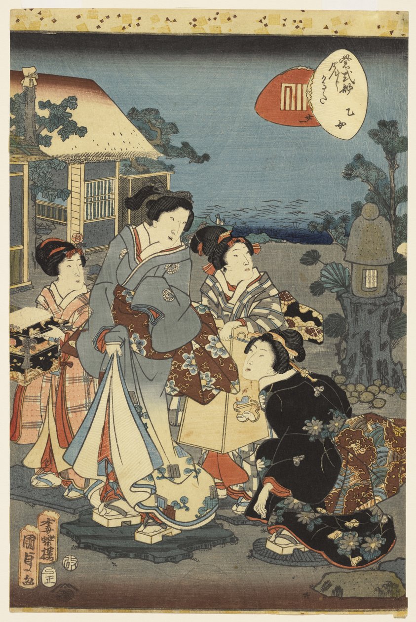 Cena do conto de Genji de Madame Murasaki, 1856 de Utagawa Kunisada