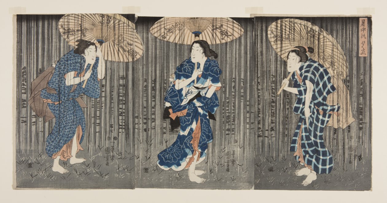 Sudden Shower in the Summer Heat (Shochu no yudachi) (impressão em bloco de madeira a cores) de Utagawa Kunisada
