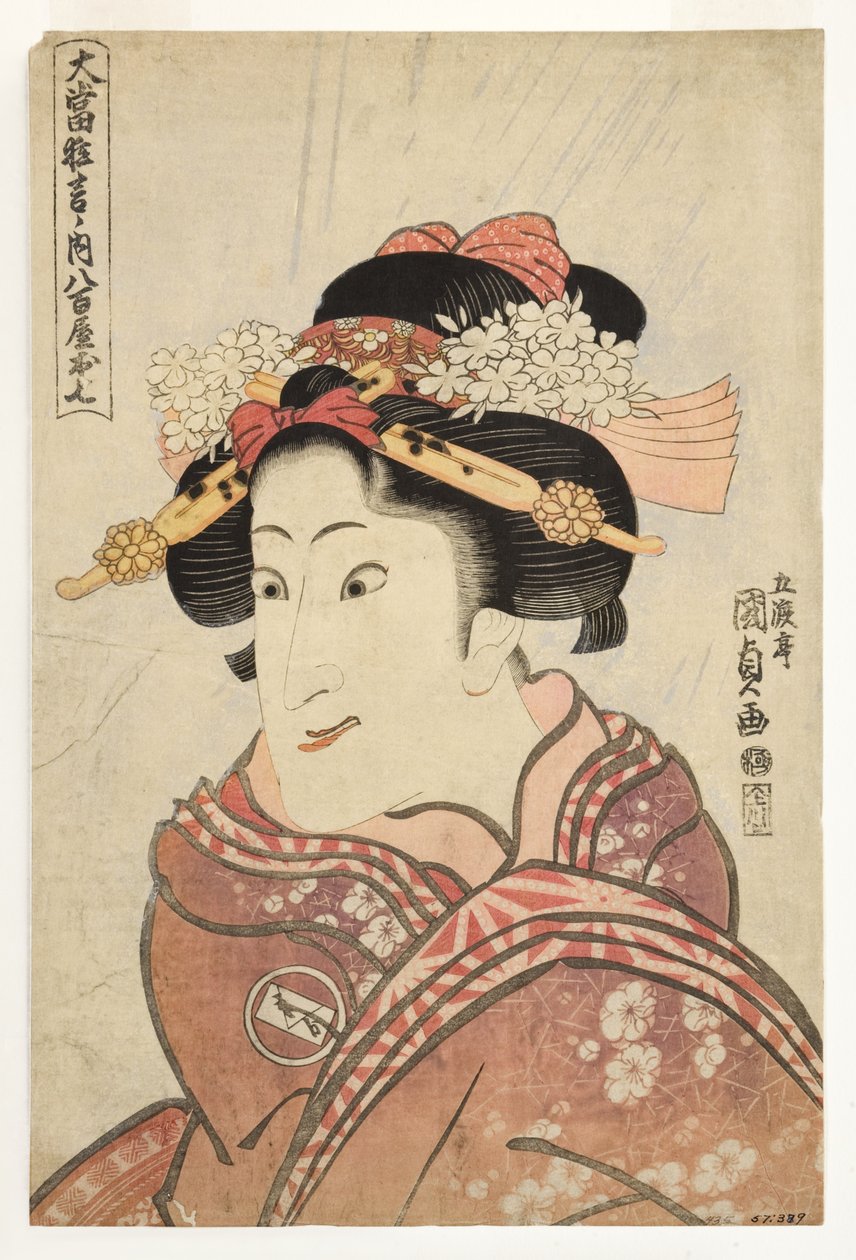 O ator Iwai Hanshiro V como a filha do Verdureiro, Oshichi, c.1815 (xilogravura) de Utagawa Kunisada