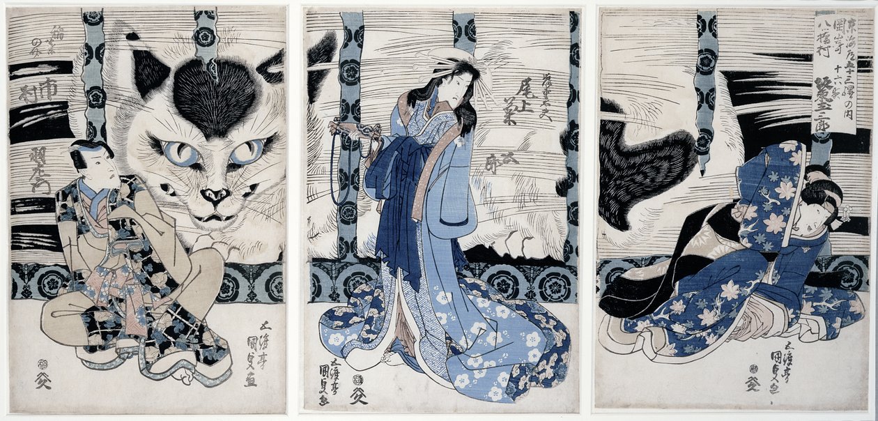 A aldeia de Yatsuhashi em Okasaki, da série &39;Tokaido gojusan eki no uchi&39; &39;As 53 estações de Tokaido) 1835 (impressão xilogravura a cores) de Utagawa Kunisada