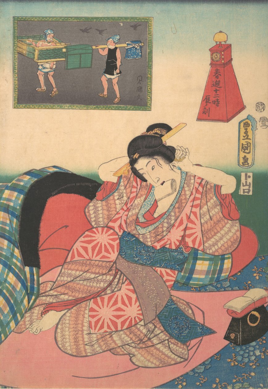 Doze Horas de Prazeres da Primavera: Hora do Dragão, século 19., século 19. de Utagawa Kunisada