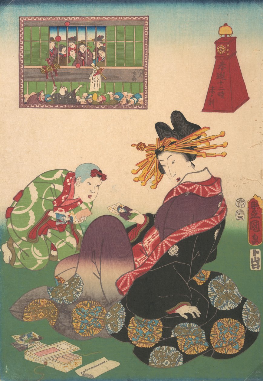 Doze Horas de Prazeres da Primavera: Hora do Bode, século XIX., século XIX. de Utagawa Kunisada