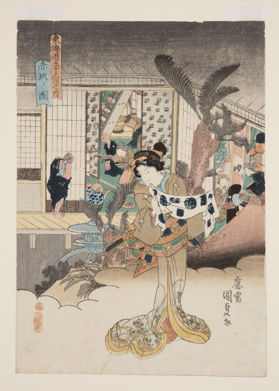 Vista da Akasaka (Akasaka no zu) (impressão em bloco de madeira a cores) de Utagawa Kunisada