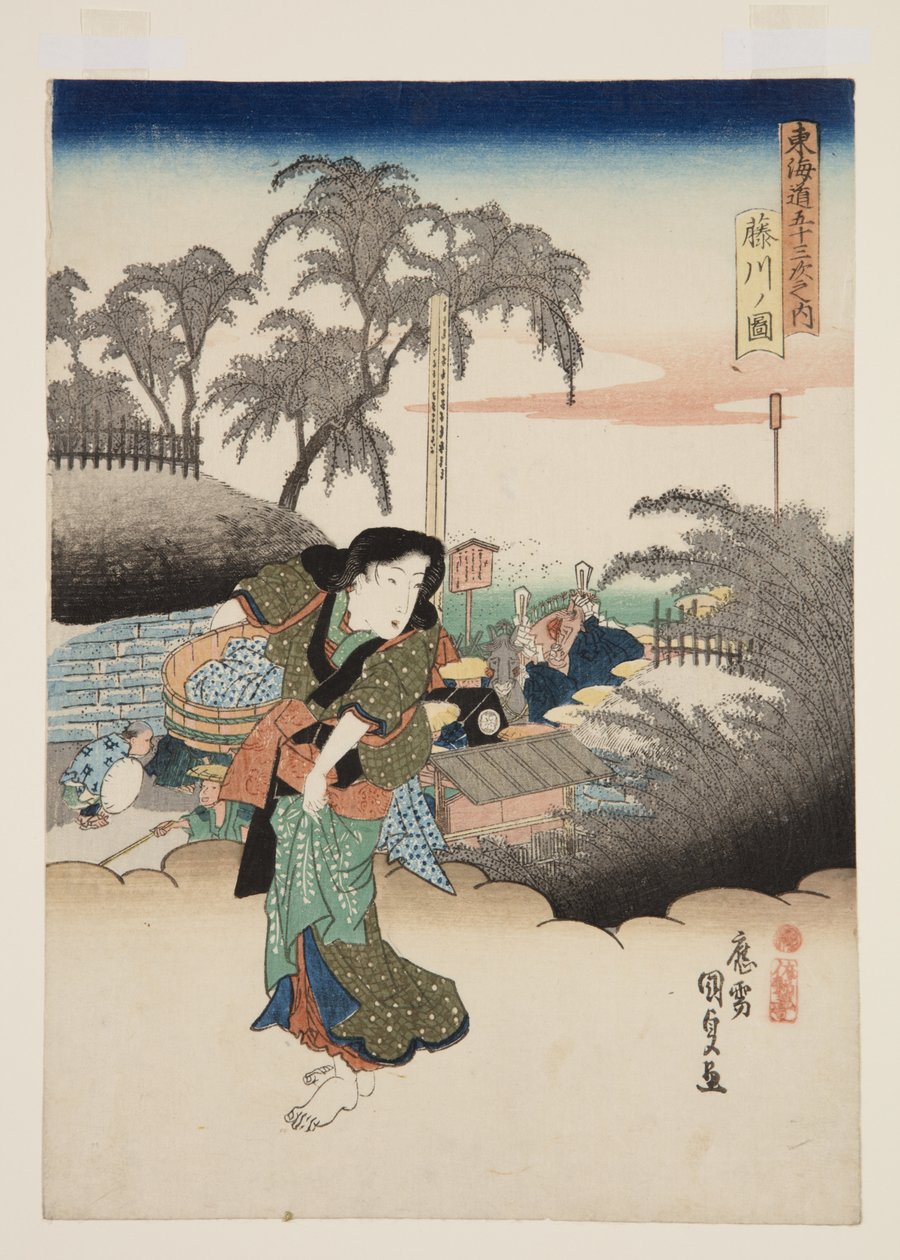 Vista de Fujikawa (Fujikawa no zu) (impressão a cores de bloco de madeira) de Utagawa Kunisada