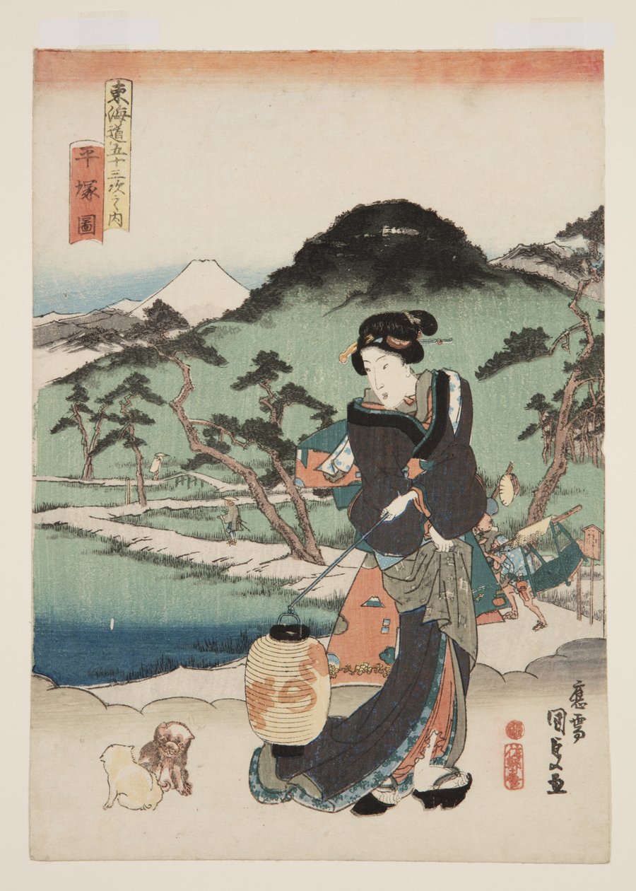 Vista de Hiratsuka (Hiratsuka zu) (impressão em bloco de madeira a cores) de Utagawa Kunisada
