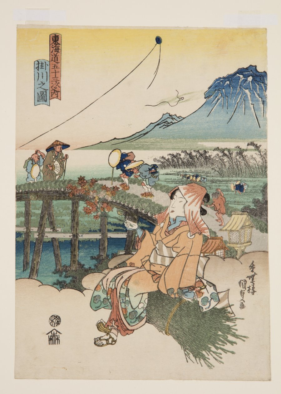 Vista de Kakegawa (Kakegawa no zu) (impressão em bloco de madeira a cores) de Utagawa Kunisada
