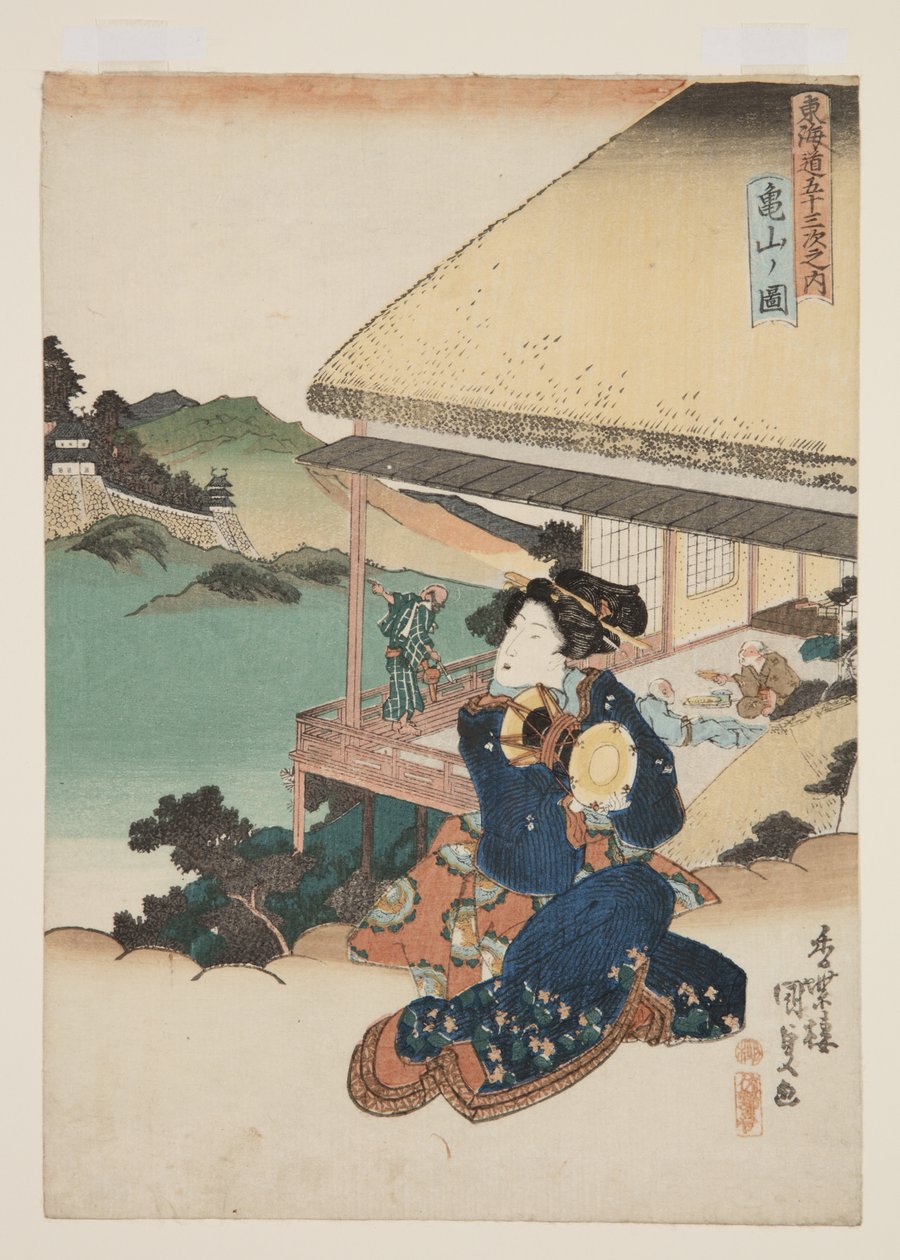 Vista de Kameyama (Kameyama no zu) (impressão em bloco de madeira a cores) de Utagawa Kunisada