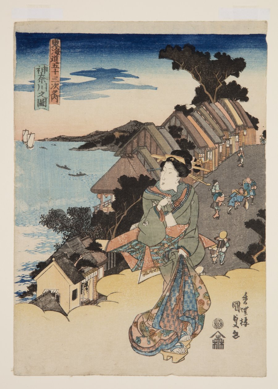 Vista de Kanagawa (Kanagawa no zu) (impressão a cores de bloco de madeira) de Utagawa Kunisada