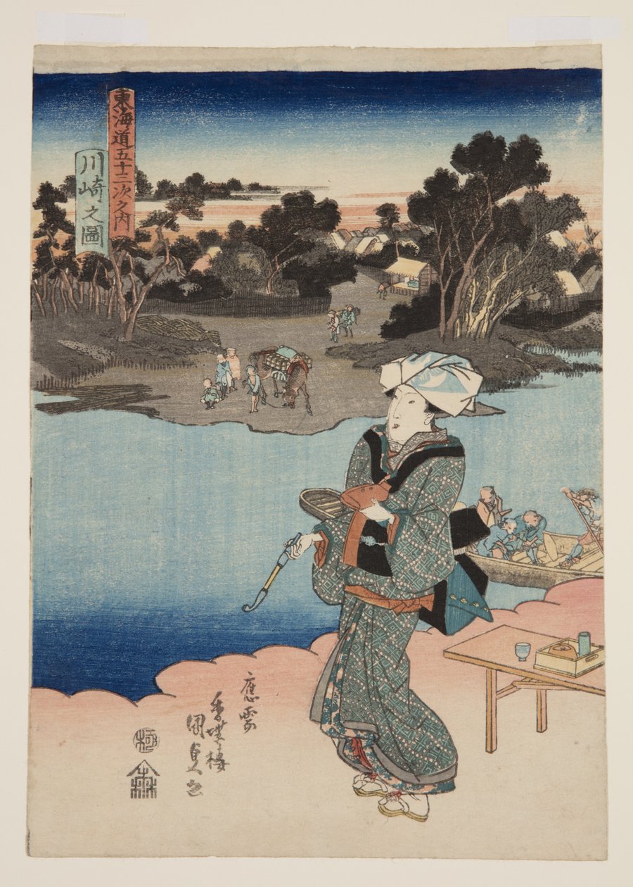 Vista da Kawasaki (Kawasaki no zu) (impressão em bloco de madeira a cores) de Utagawa Kunisada